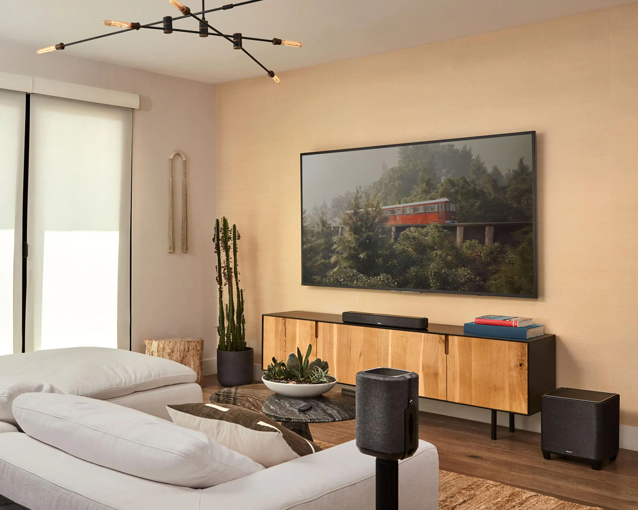 Modern living room media setup with AV receiver