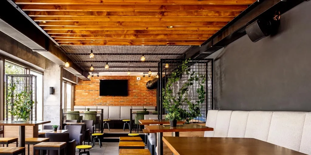 Restaurant interior with ambient lighting