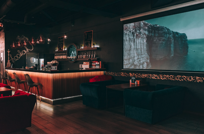 Modern bar with integrated AV systems