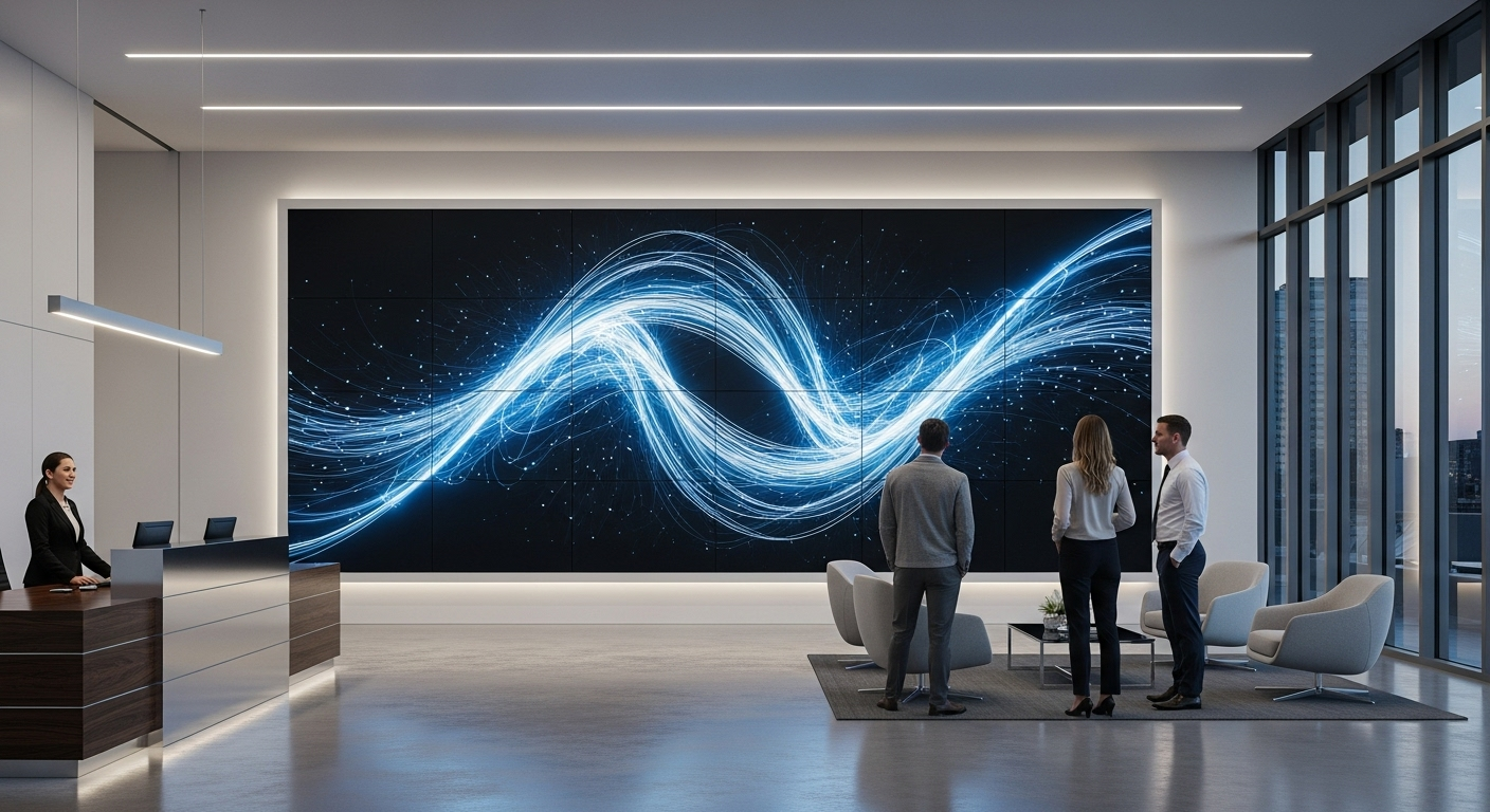 dvLED big screen installation in corporate lobby by Absolute AV displaying high-resolution visuals