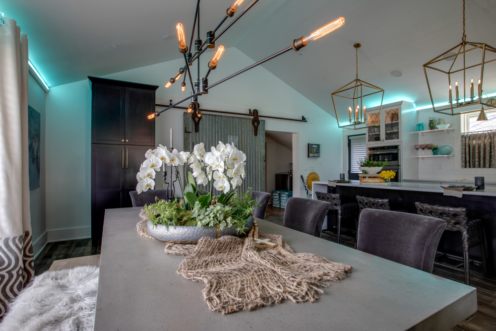 Architectural interior with layered lighting