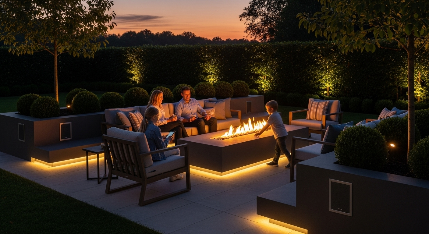 smart outdoor speakers, wireless outdoor sound, weatherproof audio, landscape speakers, luxury outdoor sound, Control4 outdoor music, Sonos garden speakers