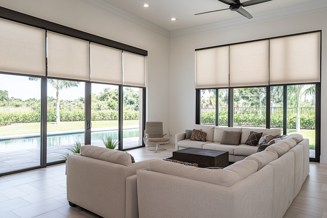 Motorized shades in modern living room
