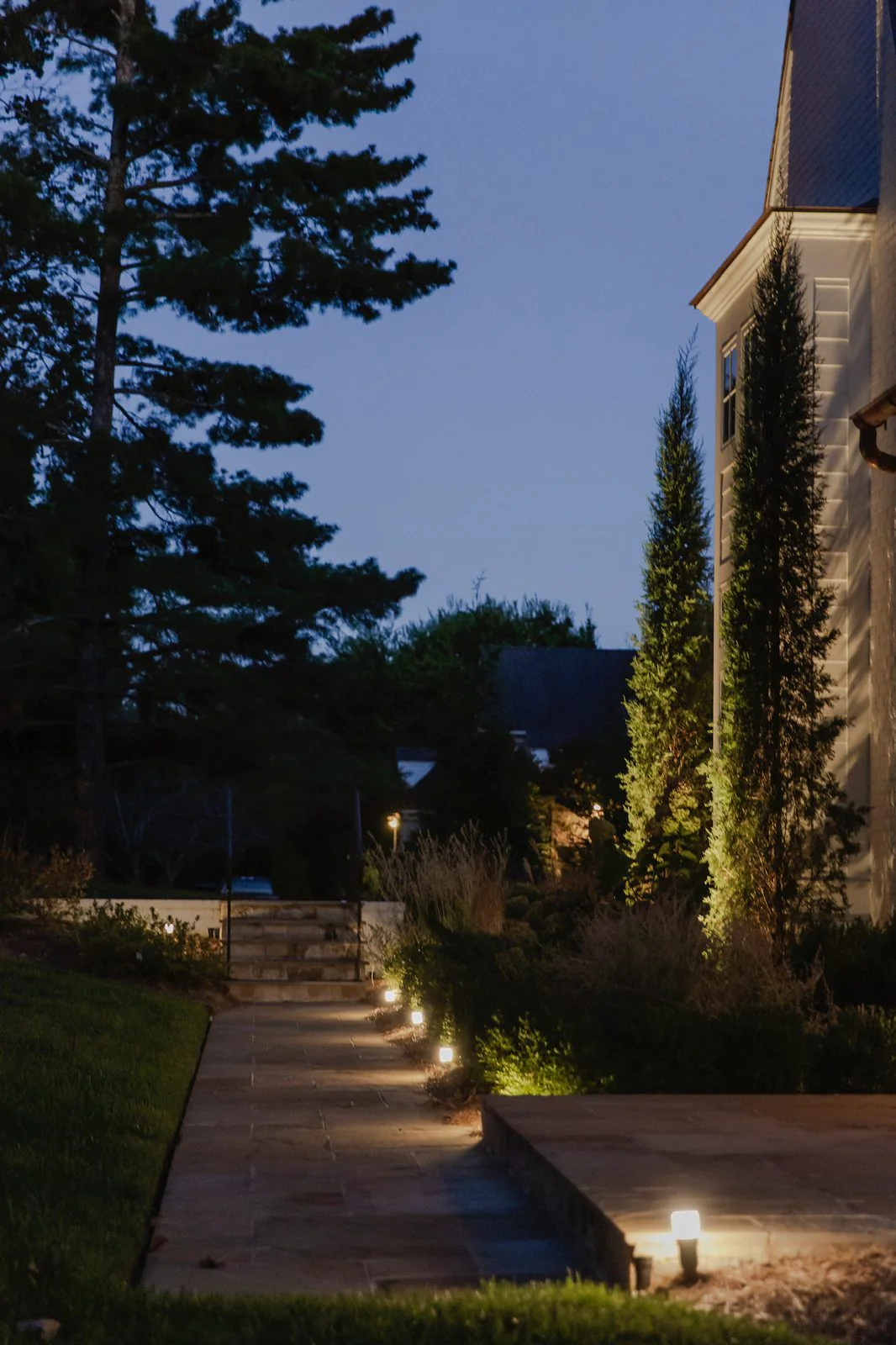 Outdoor speakers and lighting on a residential terrace
