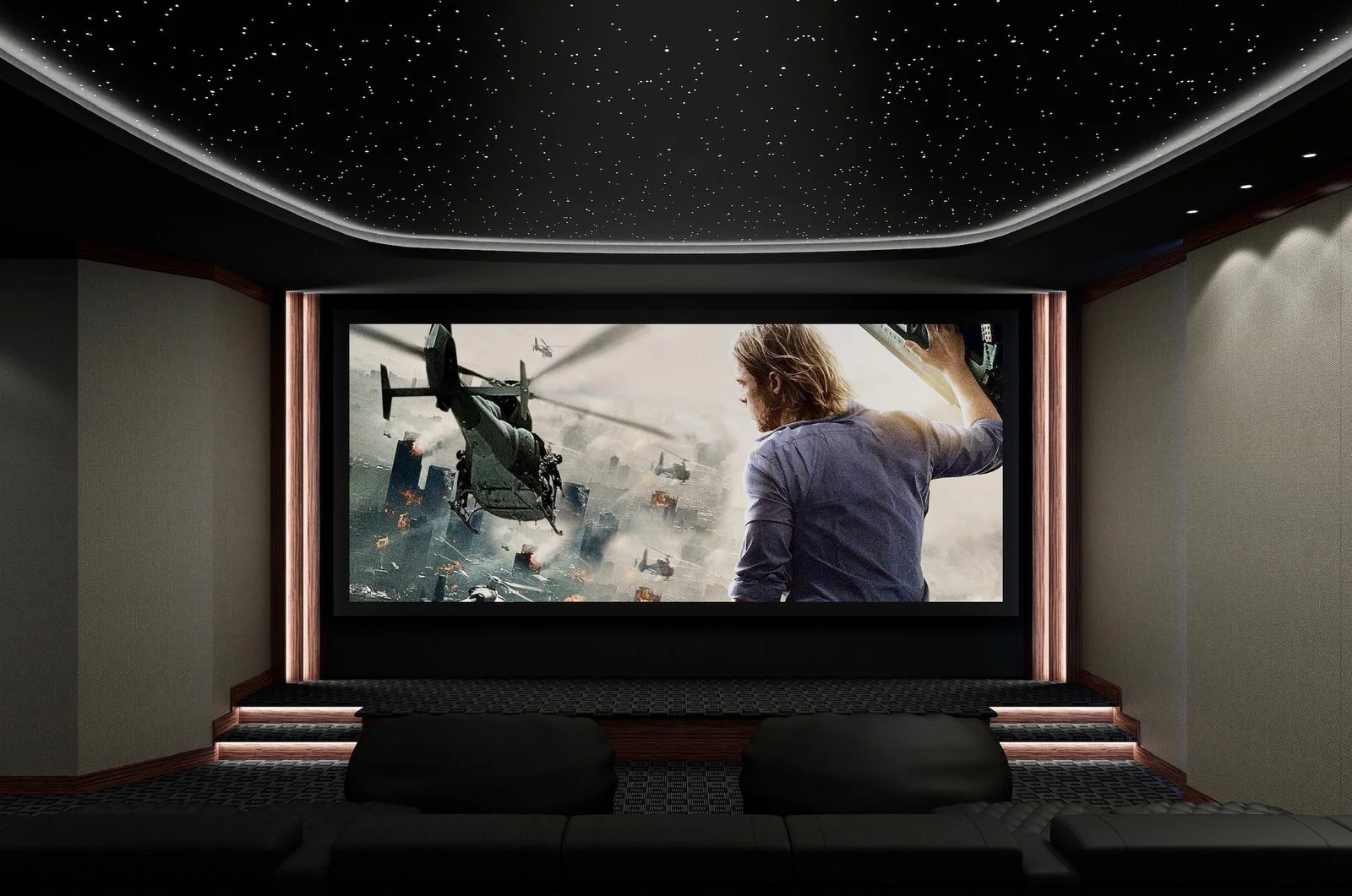 Dedicated home cinema with star ceiling