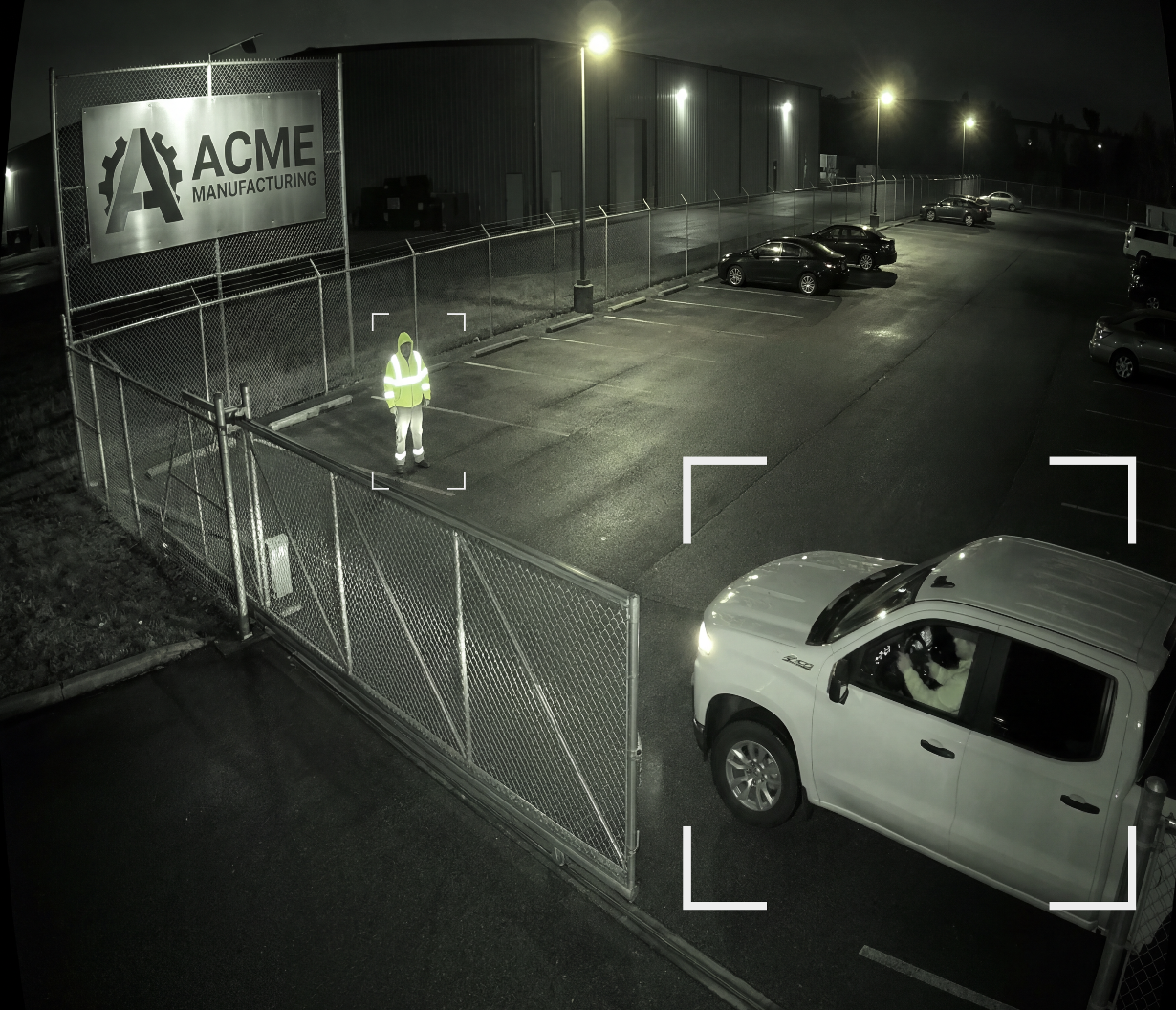 Site captured at night with bounding boxes