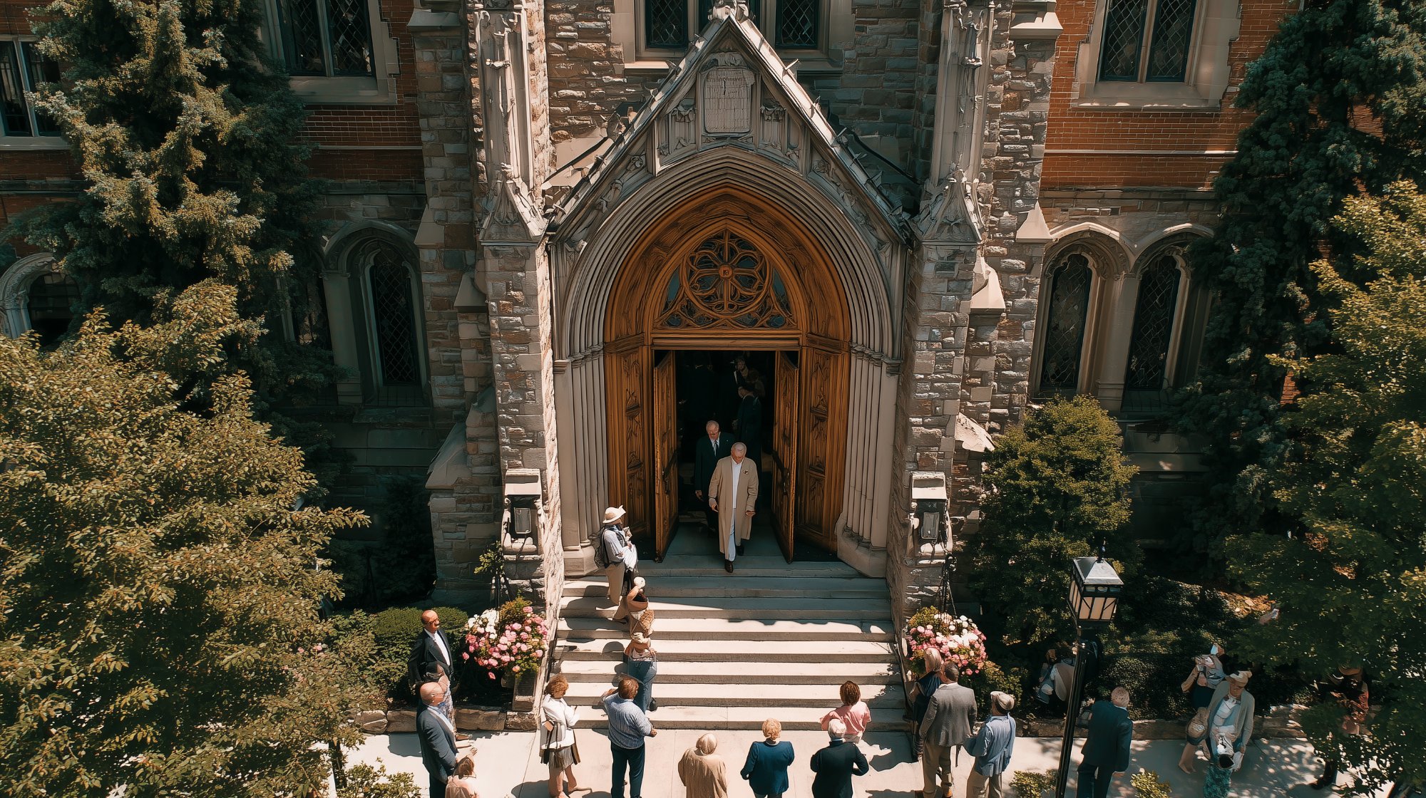 People leaving church after service