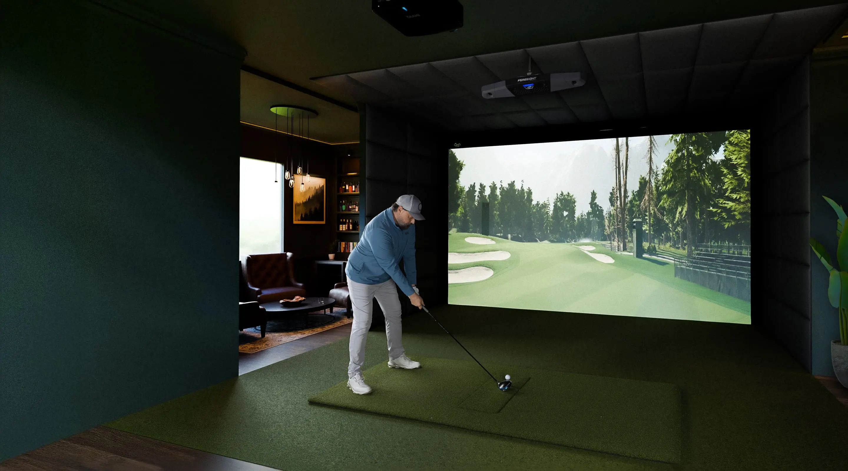Indoor golf simulator room