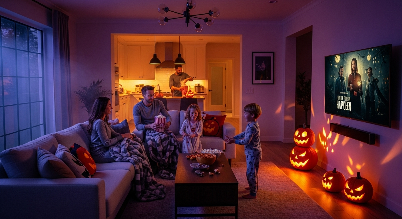 Halloween lighting and sound ideas, Halloween home decor, spooky lighting ideas, Halloween ambiance setup, eerie sound effects, haunted house lighting, Halloween party ideas, smart lighting for Halloween, Halloween sound system, smart home Halloween setup, Halloween projector decor, fog machine effects, Halloween event design, immersive Halloween atmosphere, home theater Halloween night, AV setup for Halloween, Golden Entertainment Halloween design, Halloween audio and lighting control, smart home automation Halloween scene, Control4 Halloween lighting, Sonos Halloween playlist