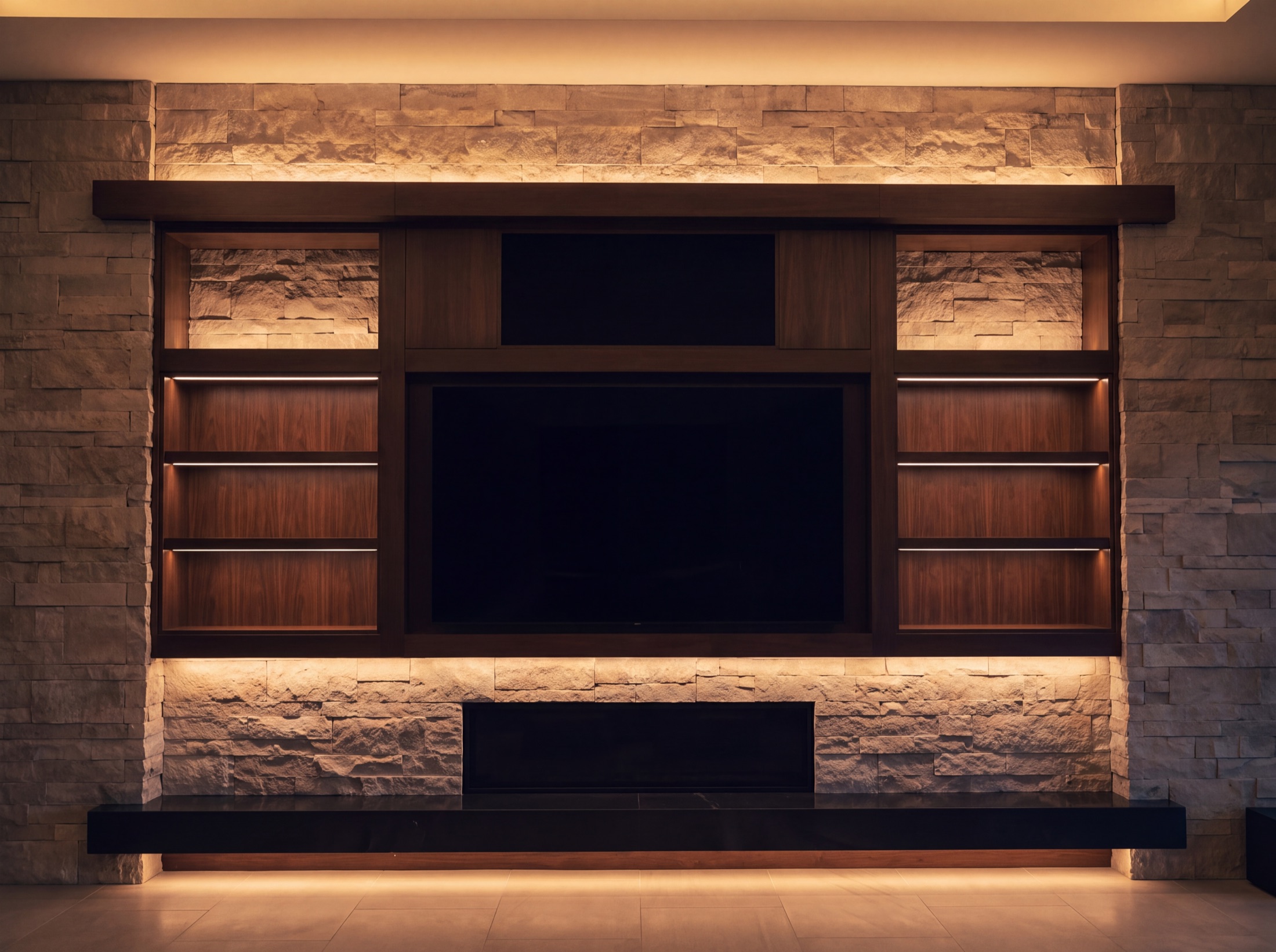 The stone wall detail, display flush in its recess