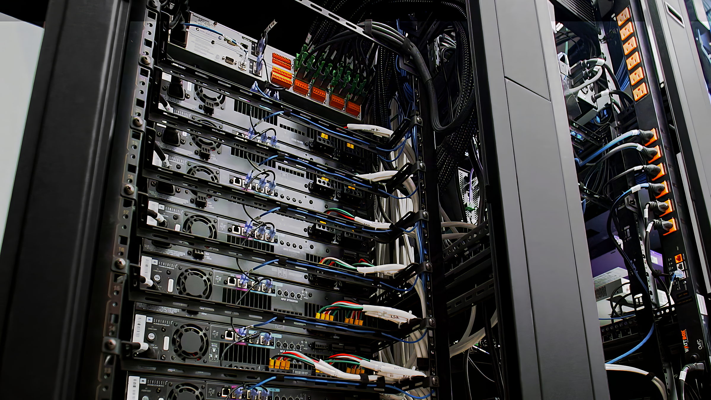 Rear of the rack, cabling dressed, combed and labeled