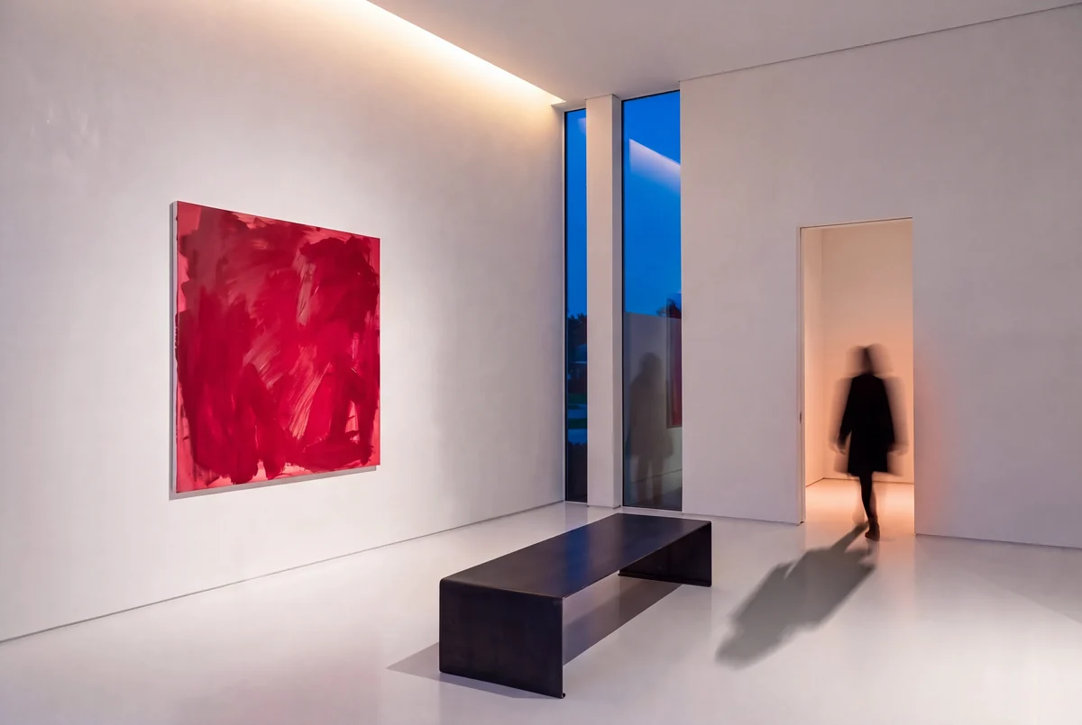 Gallery room, cove light and one lit painting.