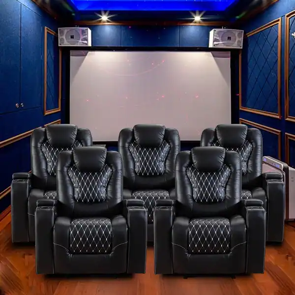 custom media room seating with luxury recliners and integrated AV furniture