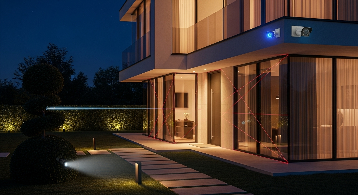 smart home security, luxury home protection, AI security cameras, biometric access control, smart locks, home automation security, Control4 security, Crestron smart security, Lutron sensors, hidden security design, remote home monitoring, integrated home security systems